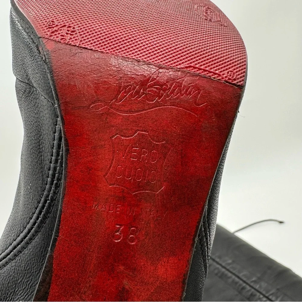 Vintage Christian Louboutin Leather Tie Ruched Tall Boots